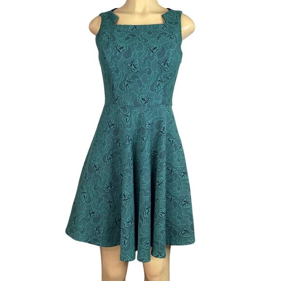 Eva Franco Andrassy Fit and Flare Sleeveless Jacquard Dress Green Floral Size 2 - Picture 1 of 10